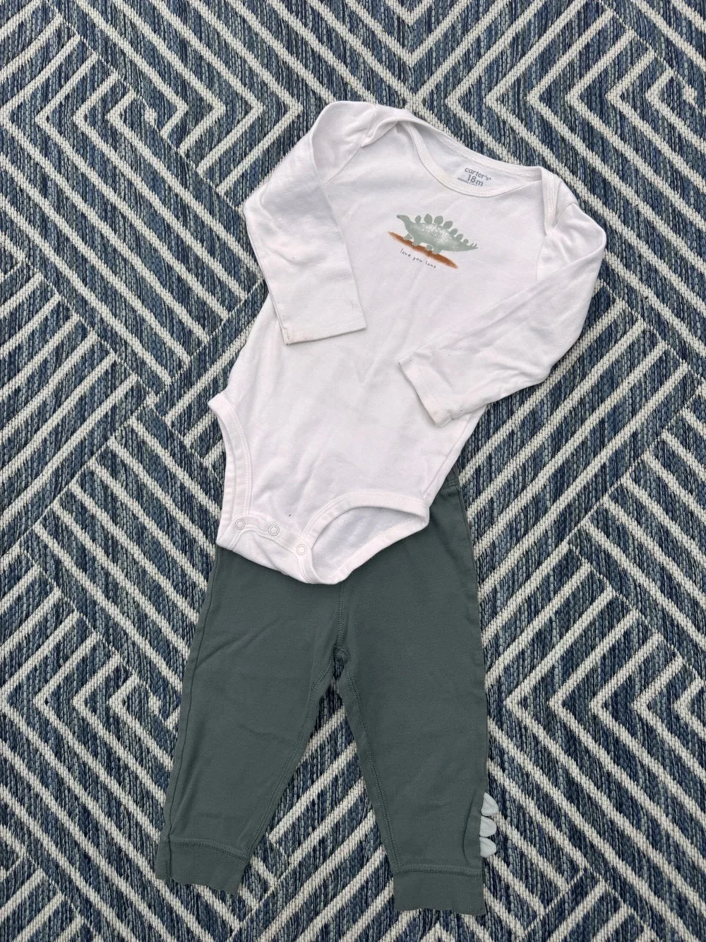 Carter's White Dinosaur Long-Sleeve Onesie with Green Pants